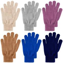 Boyiee 6 Paar Strickhandschuhe Erwachsene Vollfinger Handschuhe für Unisex Damen (Hellgrau, Marineblau, Königsblau, Lila, Hellkhaki, Braun, M) von Boyiee