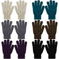 Boyiee 6 Paar Strickhandschuhe Erwachsene Vollfinger Handschuhe für Unisex Damen (Schwarz, Grau, Grün, Lila, Blau, Khaki, M) von Boyiee
