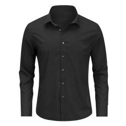 Boyland Herrenhemd, einfarbig, leger, Business-Hemd, Polyester, langärmelig, schmale Passform, Hemd für die Arbeit, Schwarz , M von Boyland