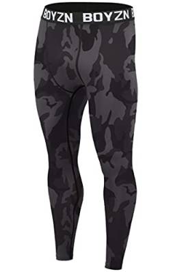 1er Pack Sport Leggings für Herren, Funktionsunterwäsche Kompressionshose Herren Fitness Strumpfhosen, Laufhose Tight Lange Unterhose Schnelltrocknende Sporthose Trainingshose Camo Black-L von Boyzn