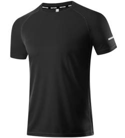 1er Pack Sport Tshirts Herren T-Shirt Schwarz Kurzarm Funktionsshirt Sport Shirt Schnelltrocknend Atmungsaktiv Sportshirt Sommer Outdoor Gym Workout Running Shirts Fitness Oberteil für Men Black-M von Boyzn