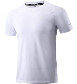1er Pack T-Shirts für Herren Sport Tshirts Mesh Funktionsshirt Laufshirt Herren Weiße Tshirts Kurzarm Männer Sport Shirt Sommer Outdoor Fitnessshirt Trainingsshirt wandershirt für Männer White-XL von Boyzn
