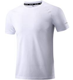 1er Pack T-Shirts für Herren Sport Tshirts Mesh Funktionsshirt Laufshirt Herren Weiße Tshirts Kurzarm Männer Sport Shirt Sommer Outdoor Fitnessshirt Trainingsshirt wandershirt für Männer White-2XL von Boyzn