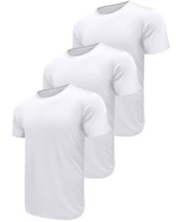 3 Pack Herren Sports Tshirts Atmungsaktiv Schnelltrocknend Kurzarm T-Shirts Funktionsshirt Laufshirt Sommer Fitnessshirt Trainingsshirt wandershirt für Running Workout Bodybuilding White-3P18-XL von Boyzn