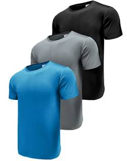 3er Pack Sport Tshirts Herren, Kurzarm Schnelltrocknend Atmungsaktiv Funktionsshirt Laufshirt, Sommer Sport Shirt Männer Sportshirt Fitness Shirt Trainingsshirt Running Shirts Black/Grey/Blue-3P12-2XL von Boyzn
