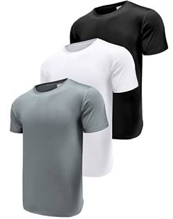 3er Pack Sport Tshirts Herren Funktionsshirt Laufshirt Kurzarm Schnelltrocknend Atmungsaktiv Sport Shirt Männer Sportshirt Herren Kurzarm Fitnessshirt Trainingsshirt Black/White/Grey-3P11-L von Boyzn