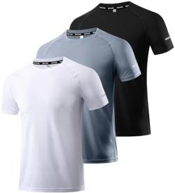 3er Pack Sport Tshirts Herren Funktionsshirt Laufshirt Kurzarm Schnelltrocknend Atmungsaktiv Sport Shirt Männer Sportshirt Herren Kurzarm Trainingsshirt Herren Black/White/Gray-3P06-M von Boyzn