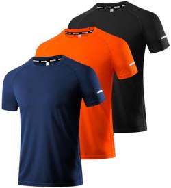 3er Pack Sport Tshirts Herren Kurzarm T-Shirts Funktionsshirt Laufshirt Schnelltrocknend Atmungsaktive Sport Shirt Fitnessshirt Trainingsshirt für Running Workout Bodybuilding Black/Navy/Orange-3P10-M von Boyzn