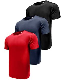 3er Pack Sport Tshirts Herren Kurzarm T-Shirts Funktionsshirt Laufshirt Schnelltrocknend Atmungsaktive Sport Shirt Fitnessshirt Trainingsshirt für Running Workout Bodybuilding Black/Navy/Red-3P15-M von Boyzn