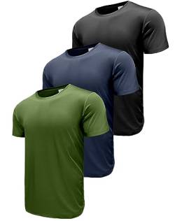 3er Pack T Shirt für Herren, Sport Tshirts Herren Laufshirt Kurzarm T-Shirt Funktionsshirt Atmungsaktiv Kurzarmshirt Sports Shirt Trainingsshirt Fitnessshirt für Männer Black/Navy/Army Green-3P14-L von Boyzn