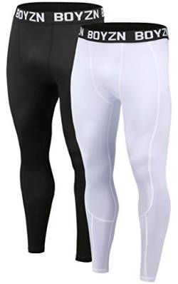 Boyzn 2er Pack Kompressionshose Herren, Sport Leggings Laufhose Lang Unterhose, Atmungsaktiv Tights Baselayer Fitness Leggings Sporthose Trainingshose für Fitness Joggen Basketball Black/White-L von Boyzn