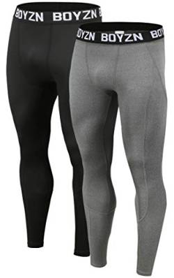 Boyzn 2er Pack Kompressionshose Herren, Sport Leggings Männer Atmungsaktiv Fitness Strumpfhosen, Funktionswäsche Tight Lang Unterhose, Laufhose Trainingstights für Fitness Gym Joggen Black/Gray-L von Boyzn