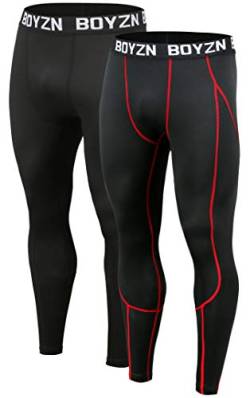 Boyzn 2er Pack Kompressionshose Herren, Sport Leggings Männer Atmungsaktiv Fitness Strumpfhosen, Funktionswäsche Tight Lang Unterhose, Laufhose Trainingstights für Fitness Gym Joggen Black/Red-3XL von Boyzn