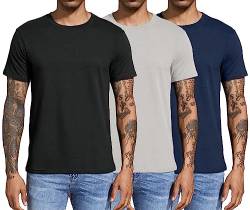 Boyzn 3er Pack T-Shirts für Herren Basic aus Baumwolle, Lässige leichte Sommer Kurzarm Casual Top, Herren T-Shirts mit Rundhalsausschnitt Black/Grey/Navy-3P01-3XL von Boyzn