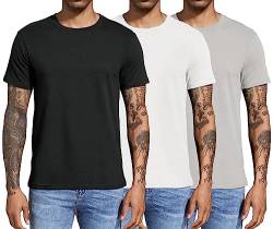 Boyzn 3er Pack T-Shirts für Herren Basic aus Baumwolle, Lässige leichte Sommer Kurzarm Casual Top, Herren T-Shirts mit Rundhalsausschnitt Black/White/Grey-3P02-L von Boyzn
