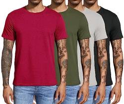 Boyzn 4er Pack T-Shirts für Herren Basic aus Baumwolle, Lässige leichte Sommer Kurzarm Casual Top, Herren T-Shirts mit Rundhalsausschnitt Black/Grey/Red/Green-4P02-XL von Boyzn