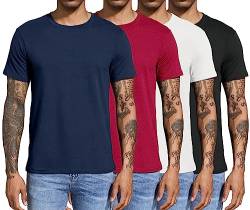 Boyzn 4er Pack T-Shirts für Herren Basic aus Baumwolle, Lässige leichte Sommer Kurzarm Casual Top, Herren T-Shirts mit Rundhalsausschnitt Black/White/Navy/Red-4P01-L von Boyzn