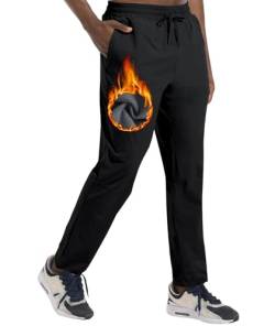 Boyzn Herren Winter Fleece Skihose mit Reißverschlusstaschen Warme Sweatpants Sonnenschutzhose Black-S von Boyzn