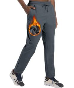 Boyzn Herren Winter Fleece Skihose mit Reißverschlusstaschen Warme Sweatpants Sonnenschutzhose Dark Grey-L von Boyzn