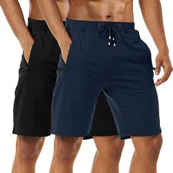 Boyzn Sporthose Herren Kurz - Kurze Hosen Herren, Laufshorts Männer Sommer Baumwolle Jogginghose Fitnesshose Sport Shorts Mens Kurze Hosen Trainingshose Mit Reißverschlusstasch, 2er-Pack Black/Navy-L von Boyzn