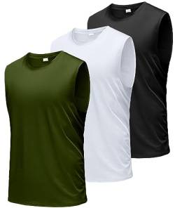 Boyzn Tank Top Herren 3er Pack Training Fitness Bodybuilding Tankshirt Schnelltrocknendes Muskelshirt Ärmellos Weste für Men Black/White/Army Green-3P06-M von Boyzn