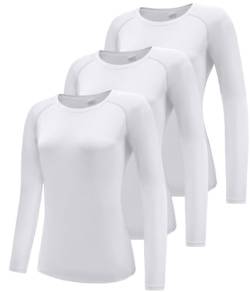 Damen 3er Pack Langarmshirt T-Shirts, UPF 50+ Sonnenschutz Schnelltrocknend Funktionsshirt Laufshirts, Atmungsaktiv Sportshirt Langarm Gym Yoga Running Top Workout Sport Oberteil White 3P08-2XL von Boyzn