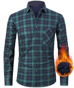 Flanellhemd Herren Kariertes Hemdjacke Langarm Wattierte Flanelljacke Holzfällerhemd Fleecejacke Casual Button Down Freizeithemd Winterjacke mit Brusttasche Green-P3-2XL von Boyzn