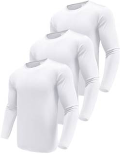 Herren 3er Pack Langarmshirt T-Shirts, UPF 50+ UV Schnelltrocknend Funktionsshirt Laufshirts, Atmungsaktiv Langarm Sportshirt Gym Shirt Outdoor Workout Fitness Oberteil für Männer White-3P09-L von Boyzn
