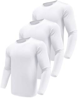 Herren 3er Pack Langarmshirt T-Shirts, UPF 50+ UV Schnelltrocknend Funktionsshirt Laufshirts, Atmungsaktiv Langarm Sportshirt Gym Shirt Outdoor Workout Fitness Oberteil für Männer White-3P09-M von Boyzn