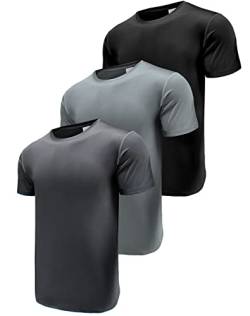 Herren 3er Pack Sport Tshirts Funktionsshirt Laufshirt Kurzarm T-Shirts UPF 50+ Schnelltrocknend Atmungsaktiv Sport Shirt Männer Sportshirt Herren Kurzarm Trainingsshirt Black/Grey/Dark Grey-3P16-2XL von Boyzn