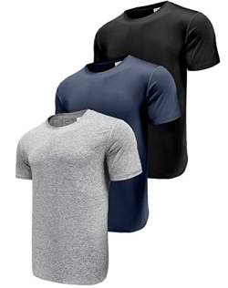 Herren 3er Pack Sport Tshirts Funktionsshirt Laufshirt Kurzarm T-Shirts UPF 50+ Schnelltrocknend Atmungsaktiv Sport Shirt Männer Sportshirt Herren Kurzarm Trainingsshirt Black/Navy/HGrey-3P13-M von Boyzn