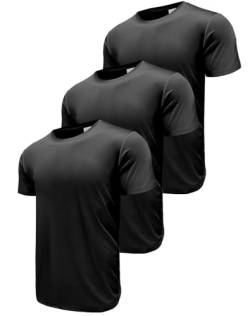 Herren 3er Pack Sport Tshirts Funktionsshirt Laufshirt Kurzarm T-Shirts UPF 50+ Schnelltrocknend Atmungsaktiv Sport Shirt Männer Sportshirt Herren Kurzarm Trainingsshirt Black-3P17-M von Boyzn