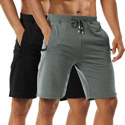 Kurze Hosen Herren - Sporthose Herren Kurz, Laufshorts Männer Sommer Baumwolle Kurze Jogginghose Fitnesshose Shorts Kurz SportShorts Trainingshose Mit Reißverschlusstasch, 2er-Pack Black/Dark Grey-2XL von Boyzn