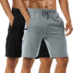 Kurze Hosen Herren - Sporthose Herren Kurz, Laufshorts Männer Sommer Baumwolle Kurze Jogginghose Fitnesshose Shorts Kurz SportShorts Trainingshose Mit Reißverschlusstasch, 2er-Pack Black/Light Gray-M von Boyzn