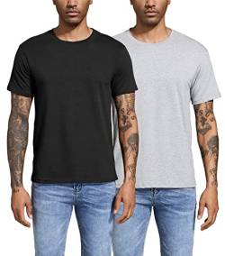 T-Shirts für Herren Basic aus Baumwolle, Lässige leichte Sommer Kurzarm Casual Top, Herren T-Shirts mit Rundhalsausschnitt, 2er-Pack Black/HGrey-2P03-S von Boyzn