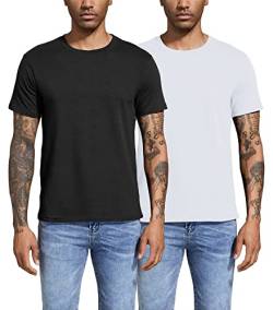 T-Shirts für Herren Basic aus Baumwolle, Lässige leichte Sommer Kurzarm Casual Top, Herren T-Shirts mit Rundhalsausschnitt, 2er-Pack Black/White-2P01-L von Boyzn