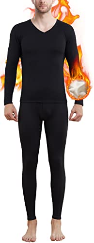 Thermounterwäsche Set Herren, Innenfleece Funktionsunterwäsche Winter Skiunterwäsche Warme Unterwäsche Set Atmungsaktiv Langarmhemd Lang Unterhose Thermowäsche für Laufen Skifahren Radfahren Black-L von Boyzn