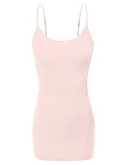 Bozzolo Damen Spaghetti-Träger, verstellbar, Basic Long Cami Tunika Tank Top, L.Pink, Groß von Bozzolo