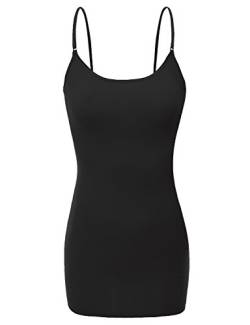 Bozzolo Damen Spaghetti-Träger, verstellbar, Basic Long Cami Tunika Tank Top, schwarz, Groß von Bozzolo