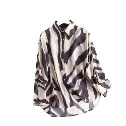 Damen Oberteile,Elegante Damen-Blusenbluse Aus Satin Mit Ginkgo-Zebra-Druck Lange Ärmel Baggy-Hemden Tunika Button-Down-Hemden Tops Sexy Party-Oberteile Lässige Büro- Und Business-Bluse Für Mädchen von BrOleo