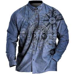 Herren Hemd Mit Kartendruck Langärmelig Lässig Button Down Hemden Stilvoll Ausgefallenes 3D Druck Hemd Business Hemden Party Hawaii Hemden Hemden Urlaubs Strand Hemden Marineblau 5XL von BrOleo