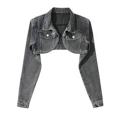 Jeans Jacken Für Damen,Kurze Jeansjacke Für Damen Distressed Bolero Achselzucken Kurze Tops Maßgeschneiderter Stretch Trucker Outwear Kurzer Denim Mantel Mit Knöpfen Strickjacke Jeansjacke Für Mädch von BrOleo