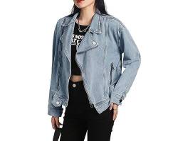 Jeansjacke Mädchen,Kurz Geschnittene Biker Jeansjacke Für Damen Mit Reißverschluss Leicht Ausgewaschen Windjacke Shacket Distressed Denim Trucker Lässiger Cardigan Mantel Western Outwear Für Mädchen von BrOleo