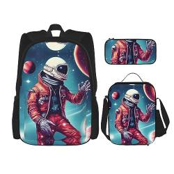 BrUgui 3-teiliges Rucksack-Set, große Kapazität, Reise-Büchertasche mit Federmäppchen und Lunch-Tasche, cooler Mann im Weltraum, Galaxie von BrUgui
