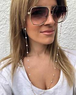 Bramian Pearl Brillenkette mit hängendem Hals, Anti-Drop-Brille, Seil, Brillenzubehör für Frauen und Mädchen (Silber) (Gold) von Bramian