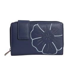 Branco Leder - sehr feine Trifold Leder Damen Geldbörse, Portemonnaie, Ladys Wallet mit aufgesticktem Blumen Motiv verfügbar - präsentiert von ZMOKA® (Jet-Blue) von Branco - präsentiert von ZMOKA