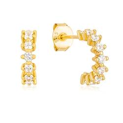 Brandlinger ® Damen Ohrringe Silber 925. Funkelnde Creolen mit weißen Zirkoniasteinen. Schmuck Damen vergoldet mit 18 Karat (Gold) für Frauen und Mädchen. Durchmesser der Huggies vergoldet: 12mm. von Brandlinger