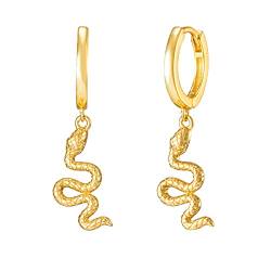 Brandlinger ® Ohrringe Silber 925 hängend. Creolen mit Anhänger Schlange. Schmuck Damen vergoldet mit 18 Karat (Silber und Gold) für Frauen und Mädchen. Durchmesser der Hoops 12,5mm. (Gold) von Brandlinger