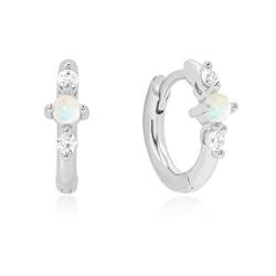 Brandlinger ® Ohrringe Silber 925 hängend. Creolen mit Opal und Zirkonia Stein. Schmuck Damen vergoldet mit 18 Karat (Silber und Gold) für Frauen und Mädchen. Durchmesser der Creolen 11,5mm. (Silber) von Brandlinger