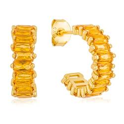 Brandlinger ® Ohrringe aus 925 Sterling Silber vergoldet (18K) aus verschiedenfarbigen Zirkoniasteinen im Baguetteschliff, Durchmesser 15mm (Gold (bernstein)) von Brandlinger